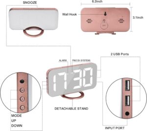 U-picks Digitaler Wecker mit Spiegeloberfläche und USB-Ladeanschlüssen in Roségold