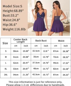 Vlazom Sexy Nachthemd Damen Spitzen Nachtkleid V-Ausschnitt Babydoll mit G-String in Violett XXL