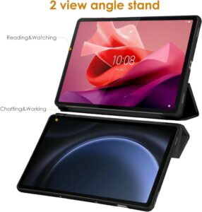 WD&CD Hülle für Lenovo Tab P12 12.7" 2023 - Ultradünne Schutzhülle aus PU Leder mit Standfunktion und Auto Schlaf/Wach - Schwarz