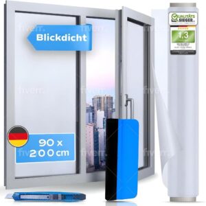 WindowShield® Fensterfolie Blickdicht | Selbstklebende Sichtschutzfolie Fenster mit Anti-UV Privatsphäre Sichtschutz | Ideal für Bad, Büro, Wohnzimmer | 90 x 200cm Milchglas