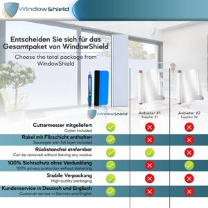 WindowShield® Fensterfolie Blickdicht | Milchglasfolie selbsthaftend | 90 x 400 cm