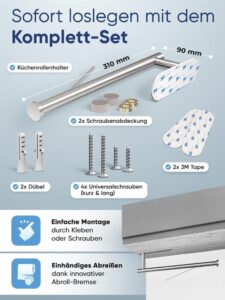 WOHNHELD® Küchenrollenhalter ohne Bohren in Edelstahl Silber