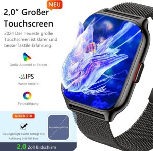 ZOSKVEE Smartwatch für Damen und Herren mit 2 Zoll Touch-Farbdisplay und Telefonfunktion